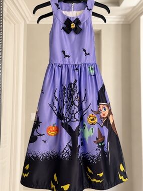 Sunny Fashion Girls Halloween Witch Bat Pumpkin Purple Dress Size 12